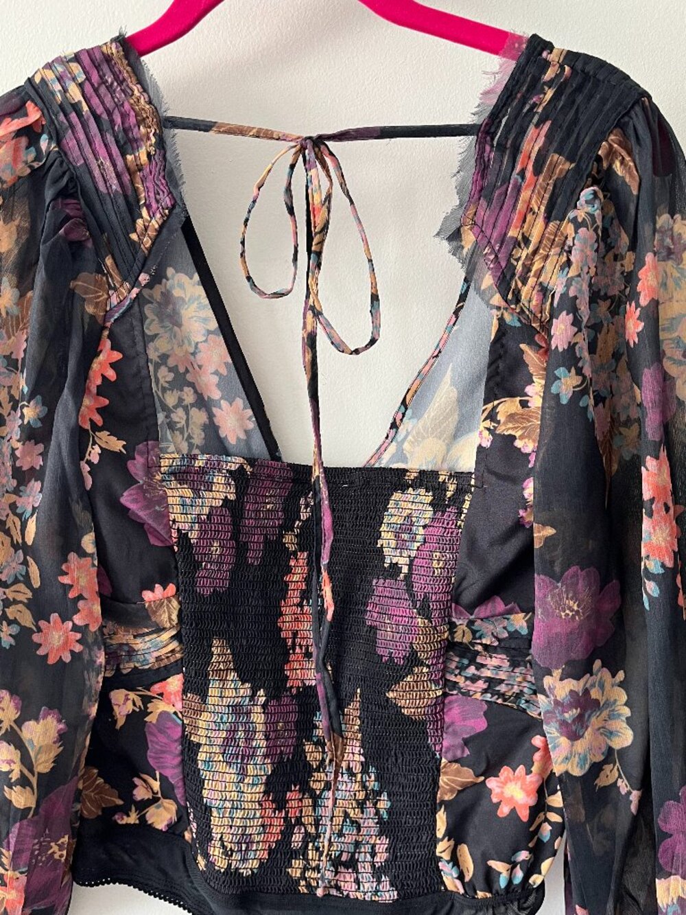 Free People Wanderlust Floral Bodysuit in Black Purple Combo Sz XS - Picture 6 of 8